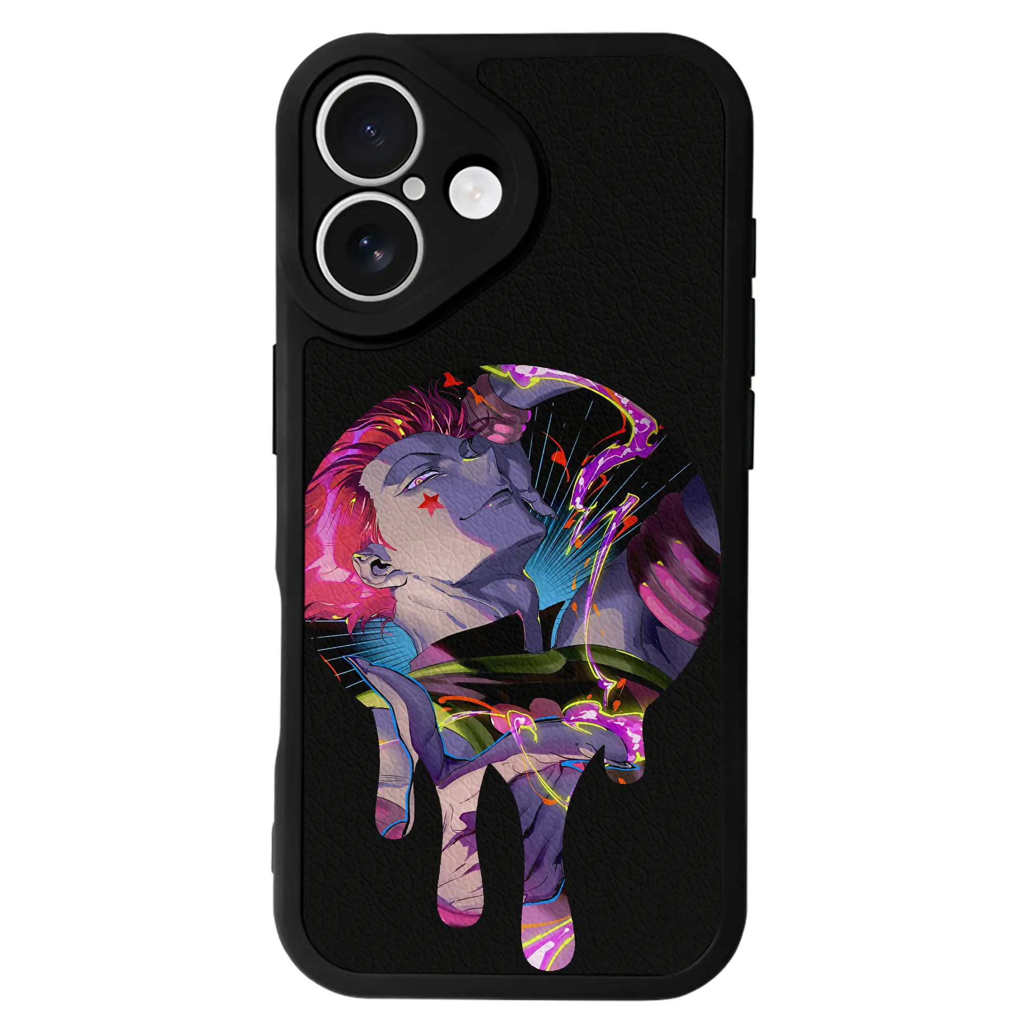 ハンター×ハンター グッズ ヒソカ＝モロウ - IPhone 16シリーズ対応 ・ シリコンスマホケース ・ レザー調 ・ 高精度フィット ・ 耐衝撃 ・ ワイヤレス充電対応 ・ 精密カット